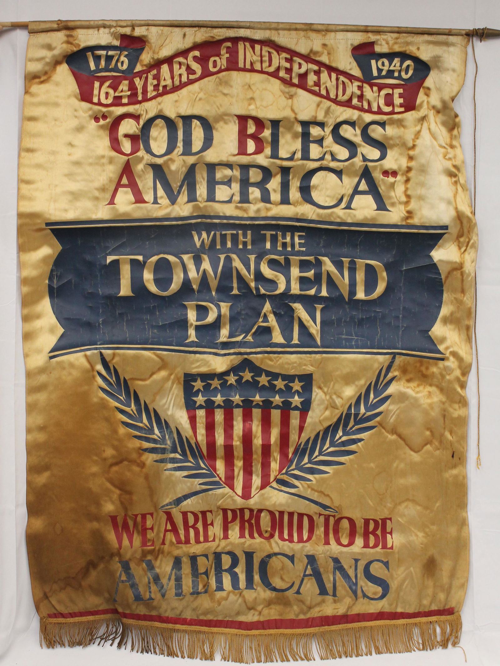 Antique satin wall hanging scroll "164 Years of Independence - 1776-1940 - God Bless America - With (1 of 6)