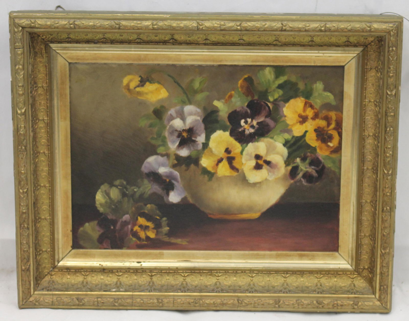 Antique o/bd still life of pansies - overall framed size 15"x19" (1 of 6)