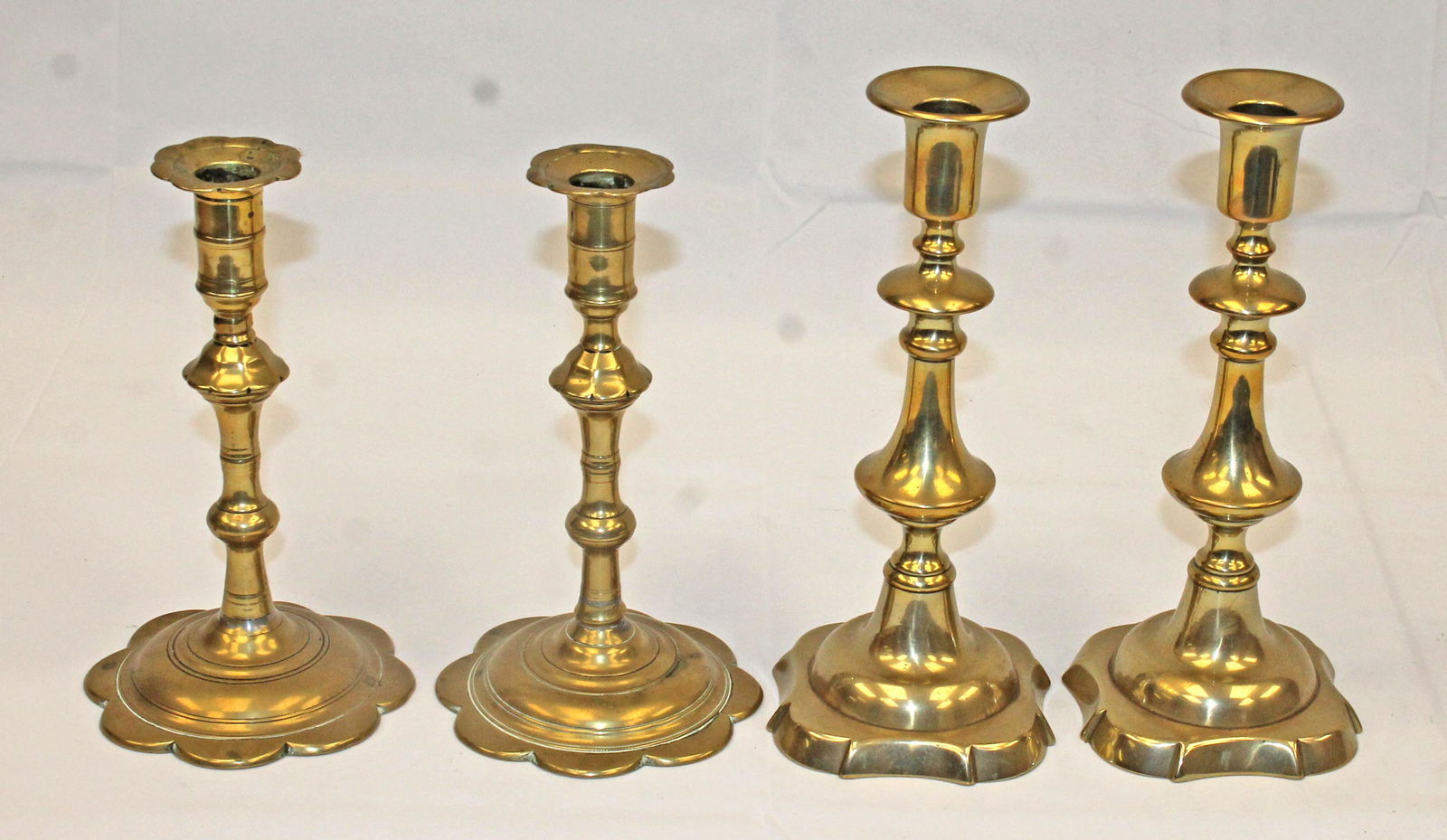 Lot of 2 pairs of antique brass candlesticks - (1 of 5)
