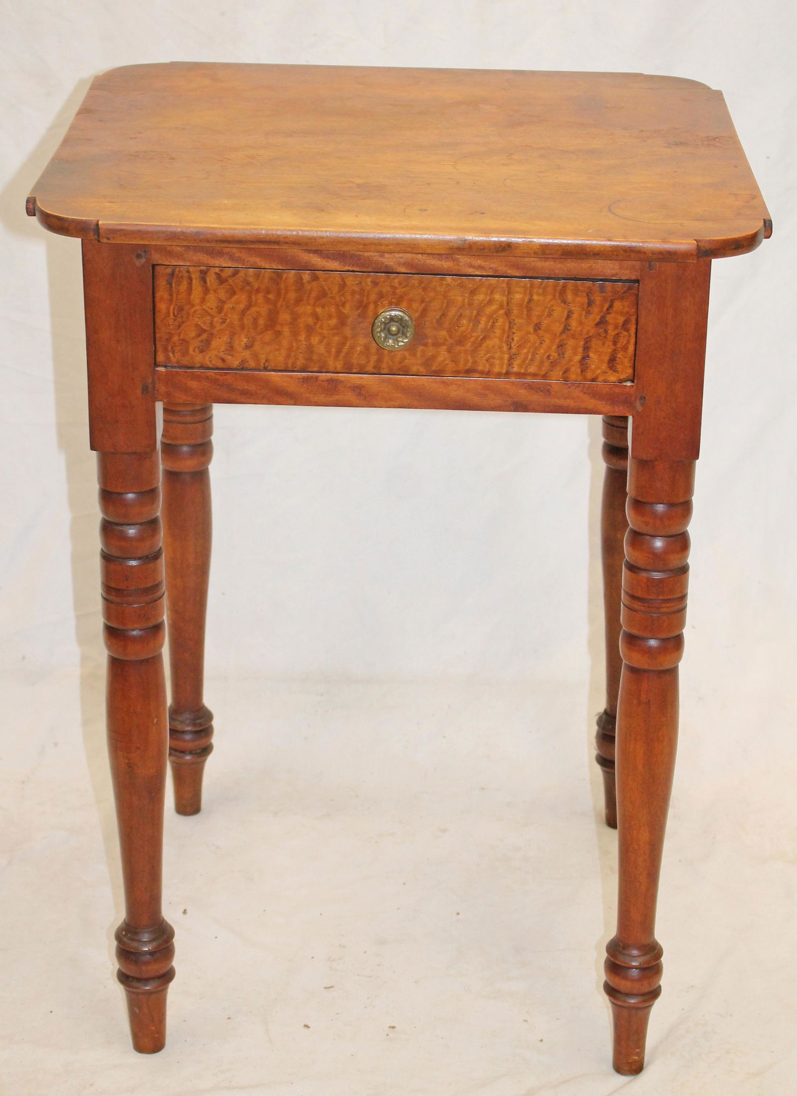 Sheraton 1 drawer stand w shaped top & birdseye maple drawer front - 28" tall x 20 3/4" wide x 20" (1 of 5)