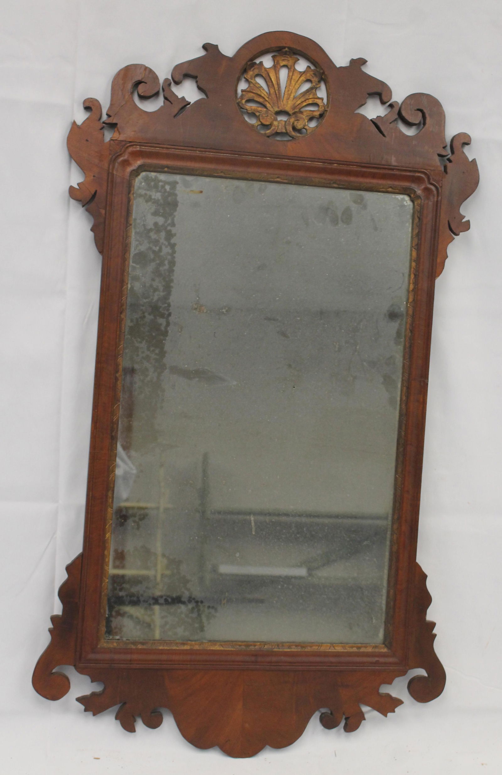 Antique Chippendale mirror w shell carved crest - approx 35" tall (1 of 4)