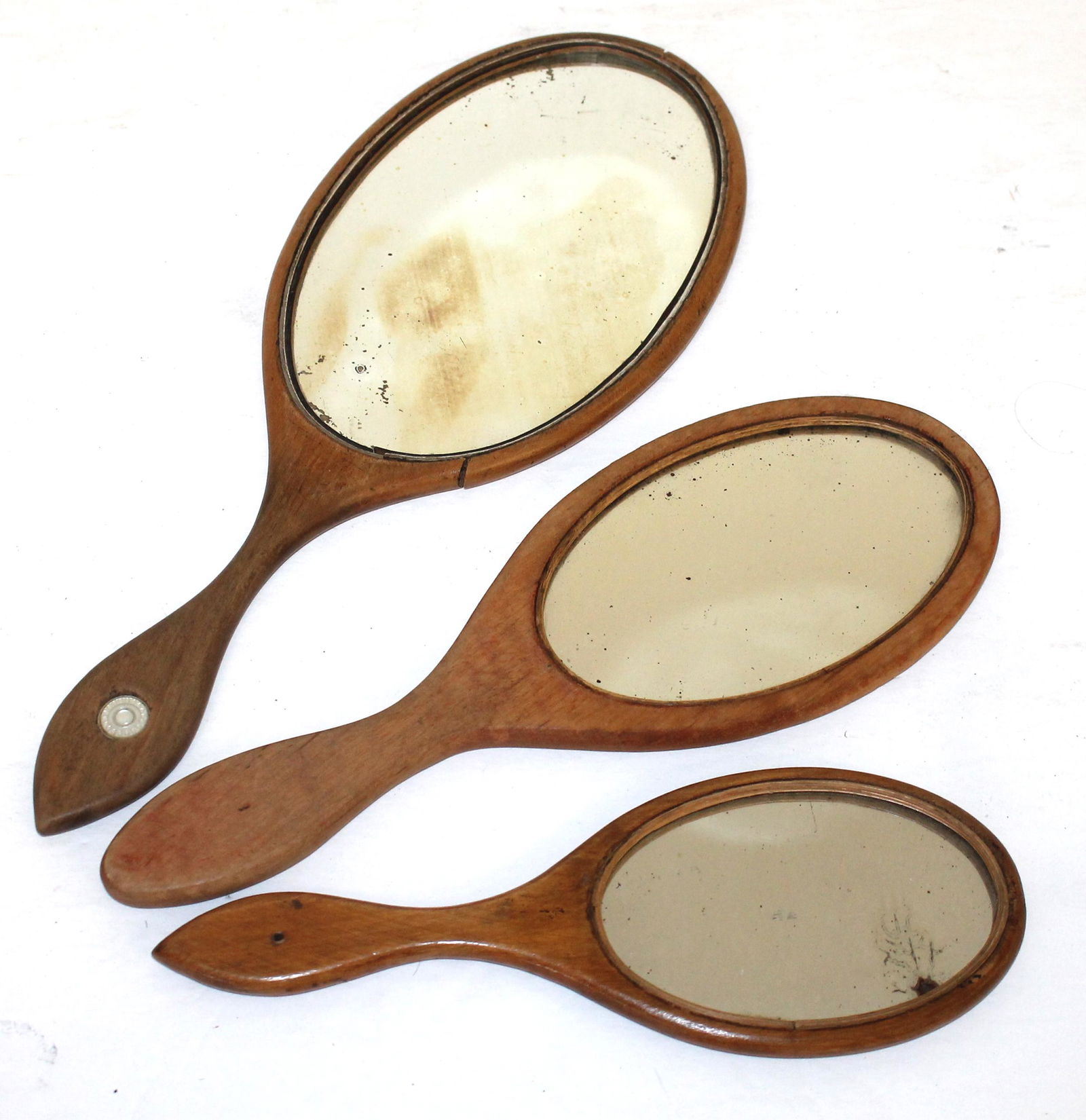 Lot of 3 antique Shaker hand mirrors - 8 1/2", 10 1/2" & 12 1/2" long (1 of 2)