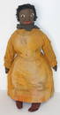 19thC African American rag doll w jet eyes, sewn mouth & nose & yellow dress - 21" tall