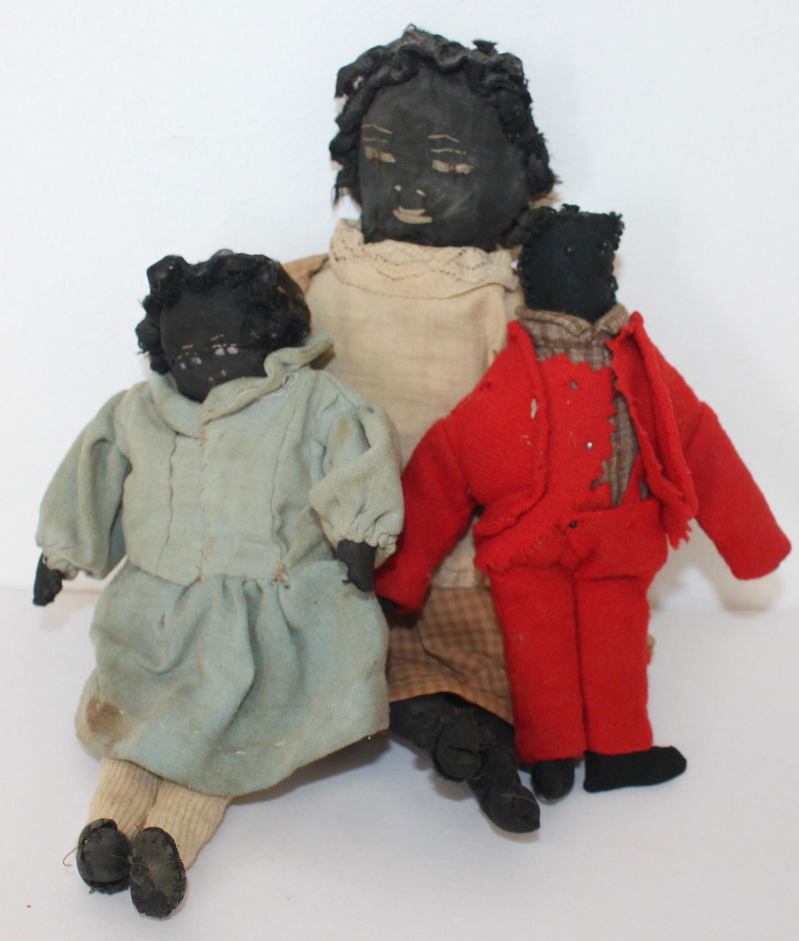 Lot of 3 antique African American small rag dolls - 7", 9", 11 1/2" tall (1 of 8)