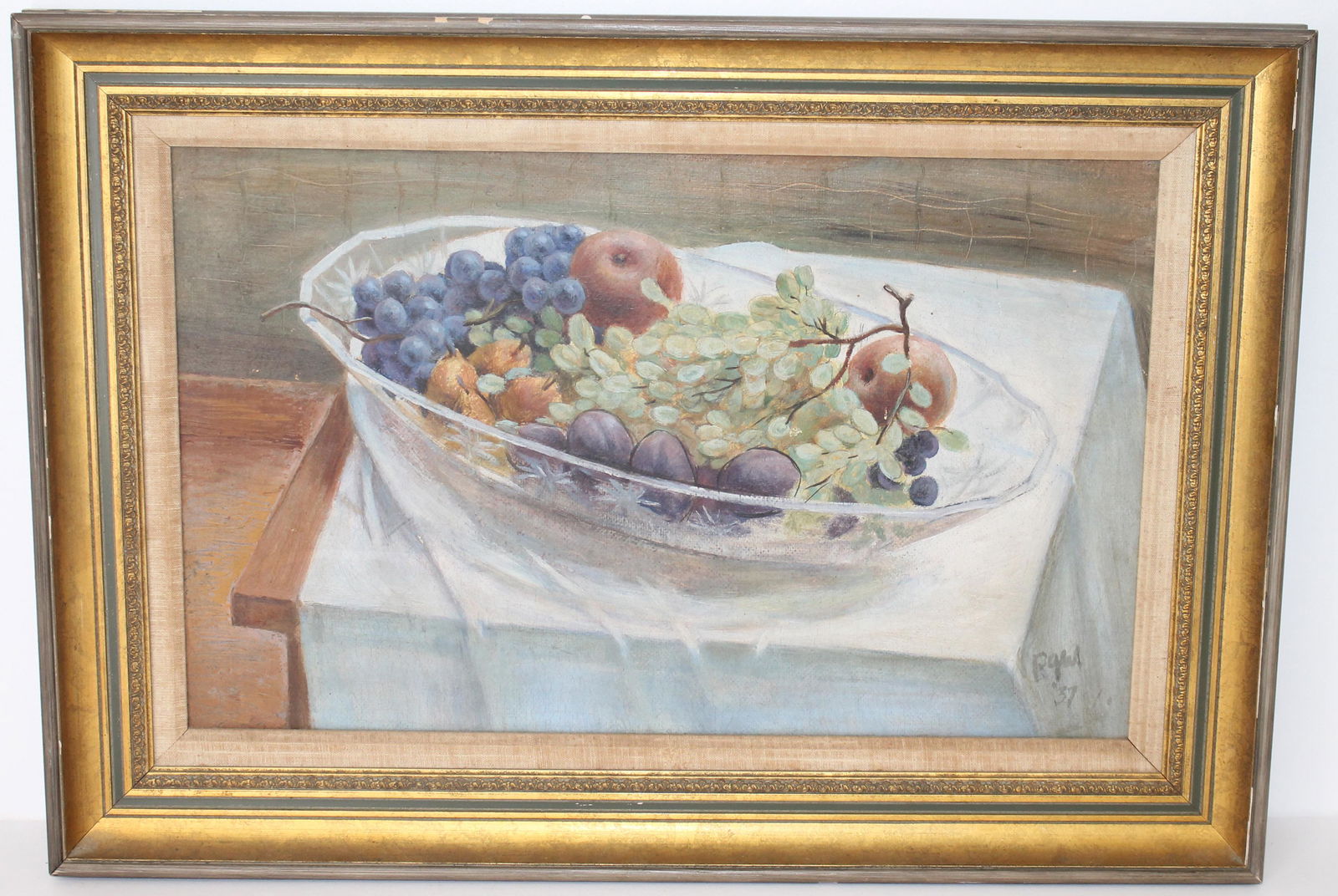 Sgnd & dated '37 o/bd still life bowl of fruit - overall framed size 19"x27 1/2" (1 of 3)