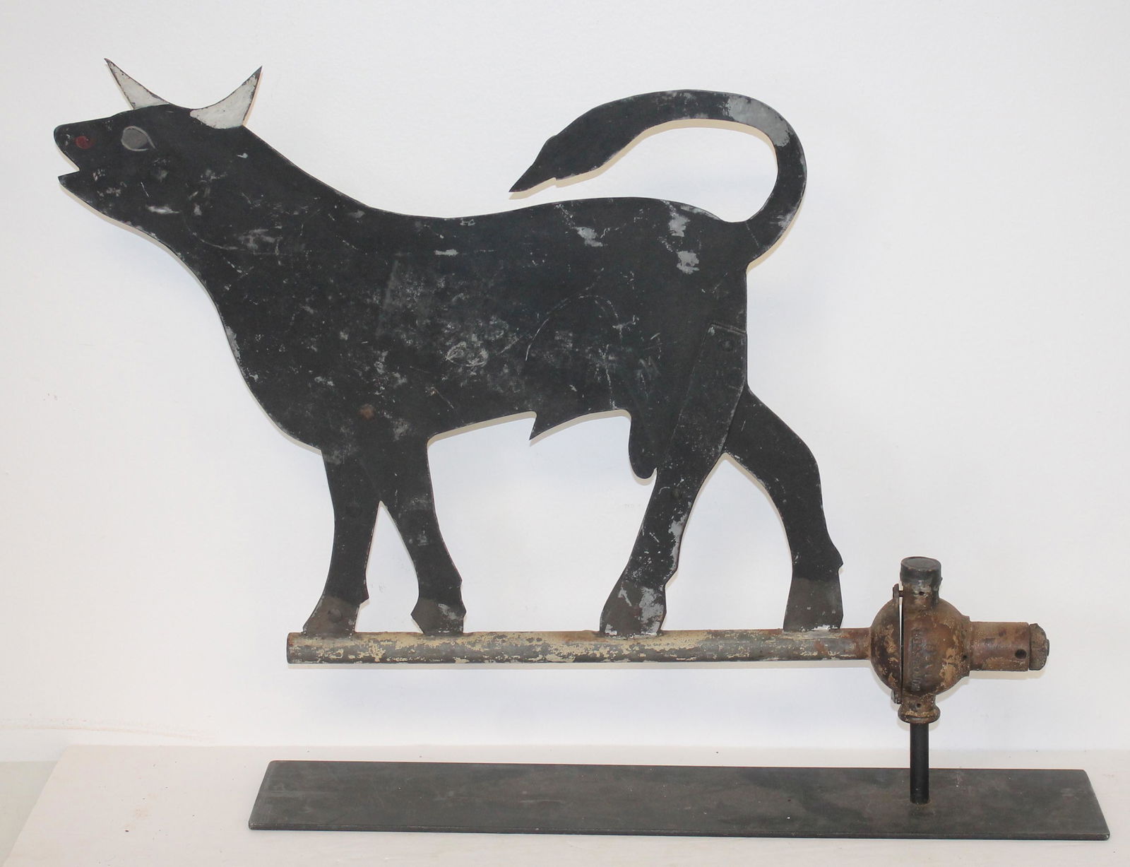 Folk Art sheet metal bull weathervane from Oates Mfg Co Worcester, MA - 19 1/4" tall x 24" long (1 of 6)