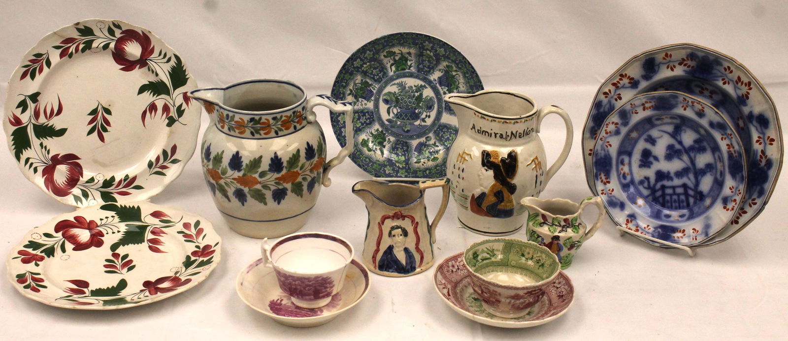 Approx 13 pieces of antique soft paste & china incl dinner plates, pitchers, cups & saucers - (1 of 9)