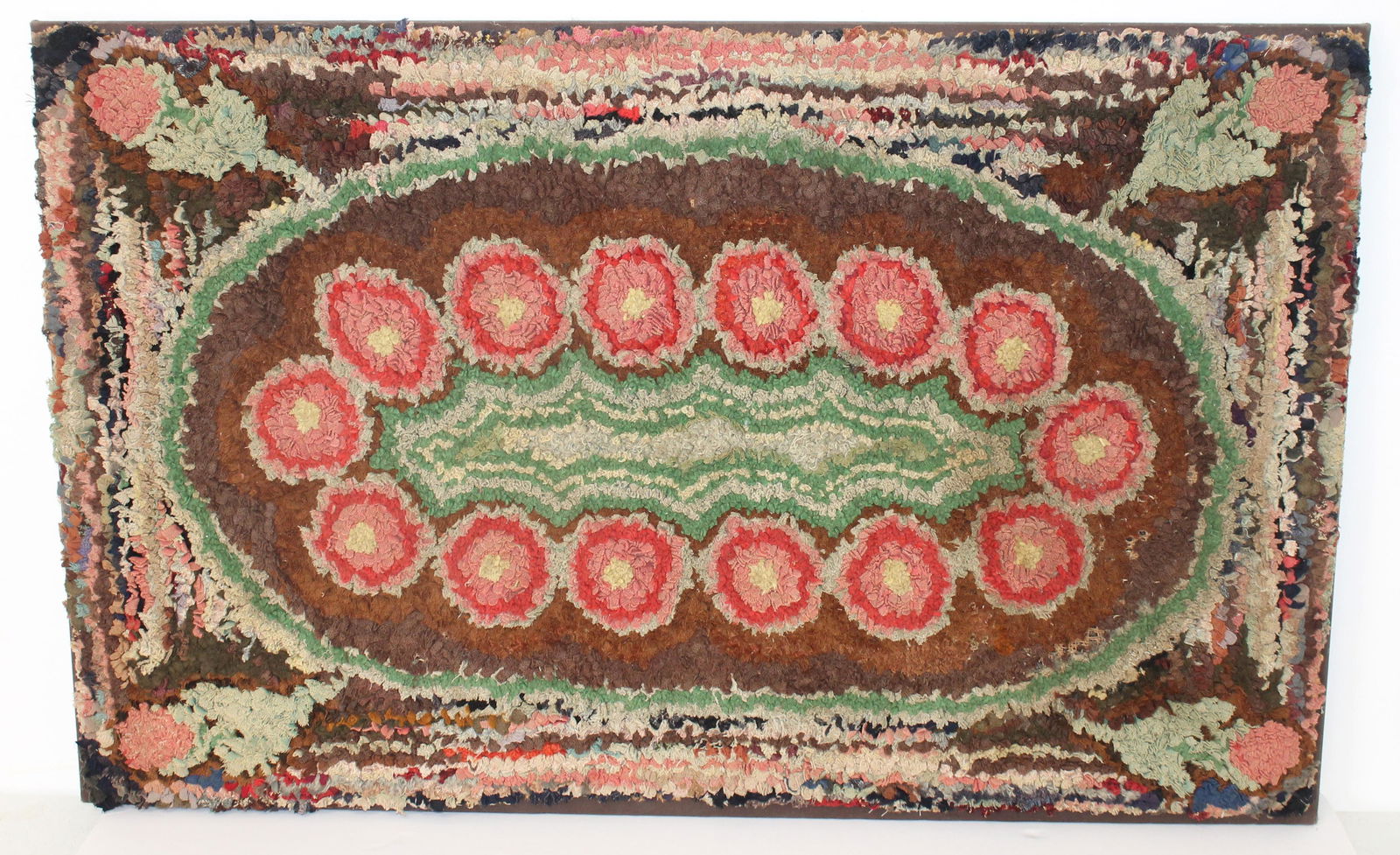 Antique hooked rug in geometric pattern - mounted for hanging - 22 1/2"x36" (1 of 5)