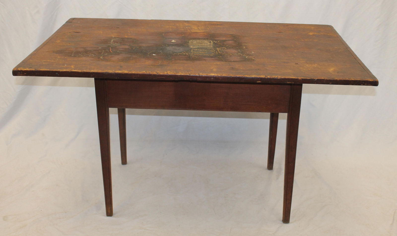 Hepplewhite tavern table on tapered legs w 1 board top & breadboard ends - 27" tall x 48 1/2" wide x (1 of 5)
