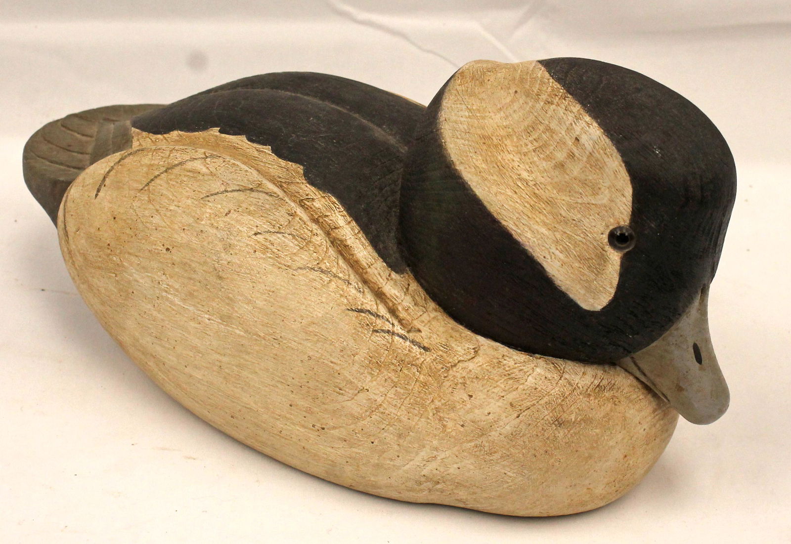 Carved wooden & painted duck decoy signed on bottom D.R. Waldera - 11 1/2" long x 5" tall (1 of 4)