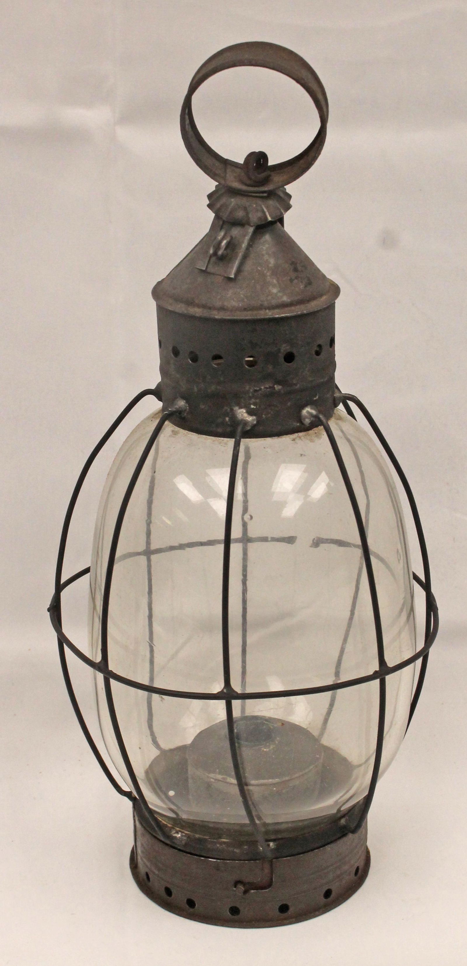 Antique tin & glass lantern - 14" tall (1 of 4)