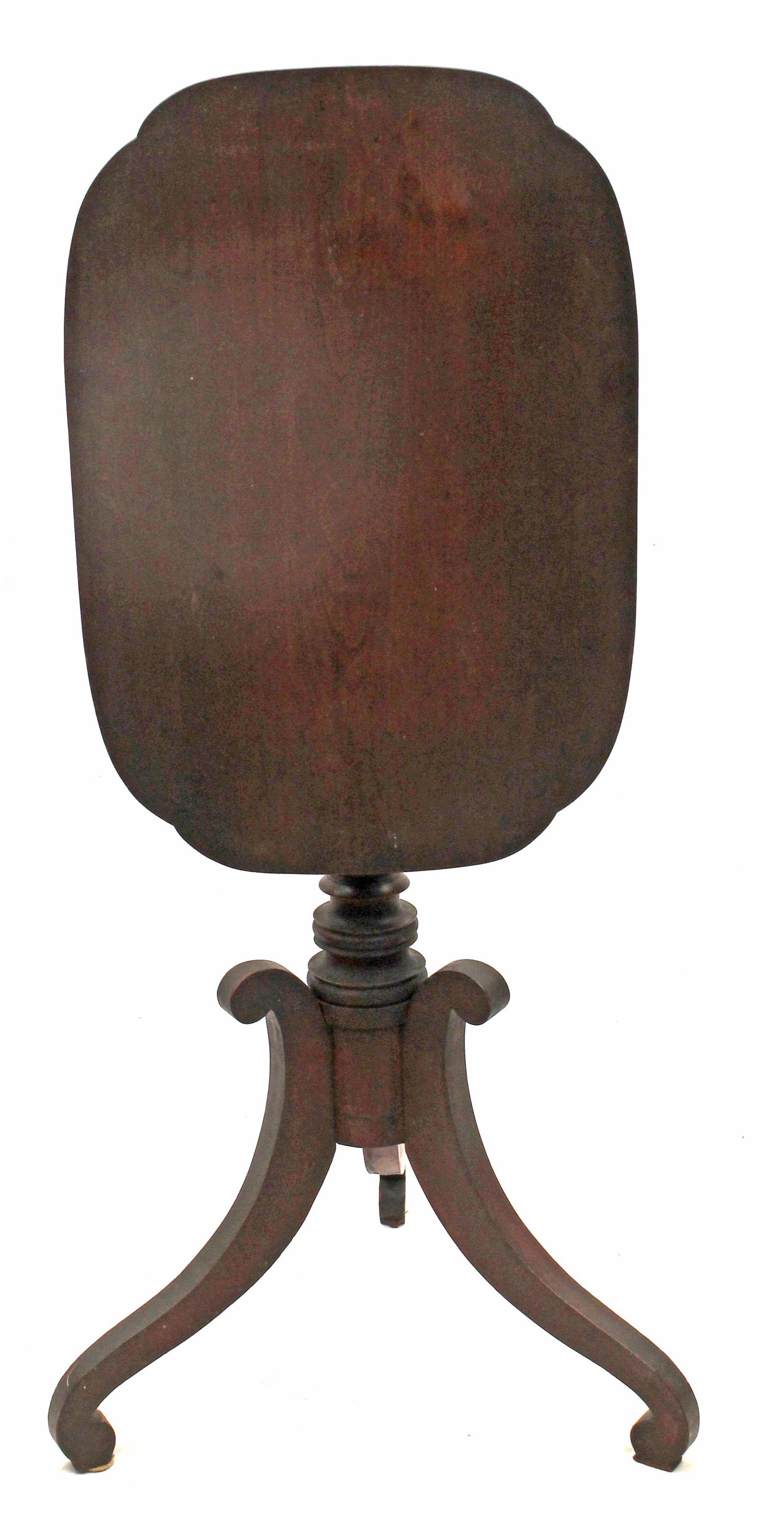 Antique tilt top candlestand w shaped top & scrolled legs - 29" tall w 15 1/4"x23" top (1 of 5)