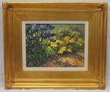 Junn Roca (CA artist) o/c of flowers titled "Floral Pathway" - Roca is a Southern CA artist & member