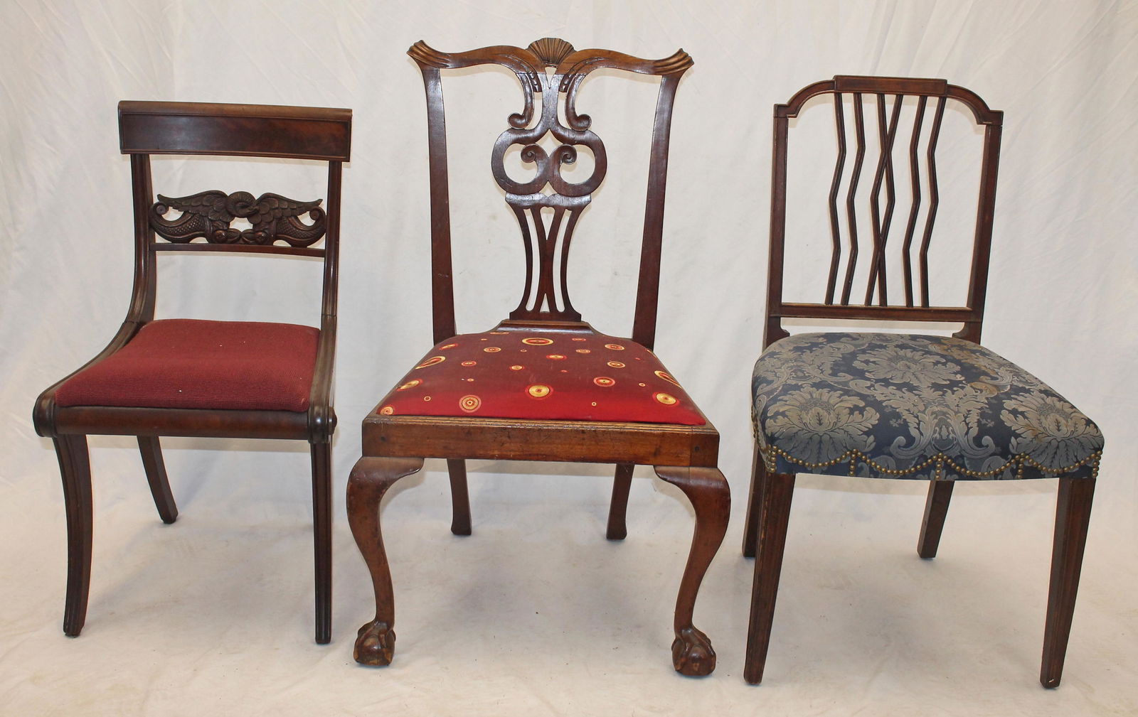 Lot of 3 antique sidechairs incl Chippendale, Hepplewhite & Duncan Phyfe: Lot of 3 antique sidechairs incl Chippendale, Hepplewhite & Duncan Phyfe