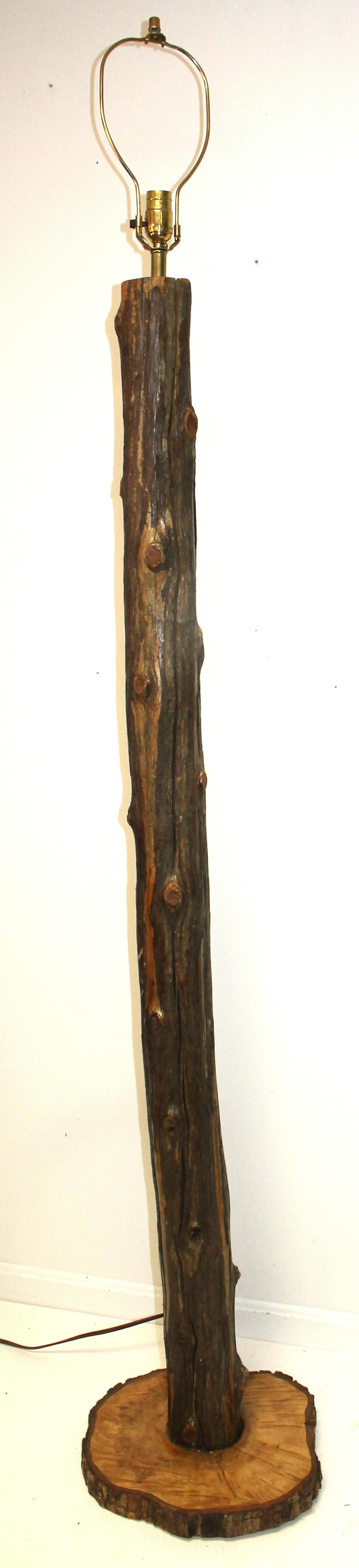 Folky carved tree trunk form floor lamp - 66" (1 of 4)