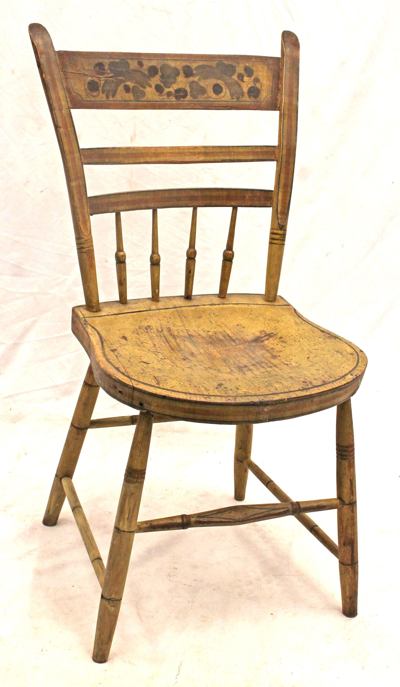 Windsor thumb back sidechair in mustard paint w paint decorated top splat (1 of 3)