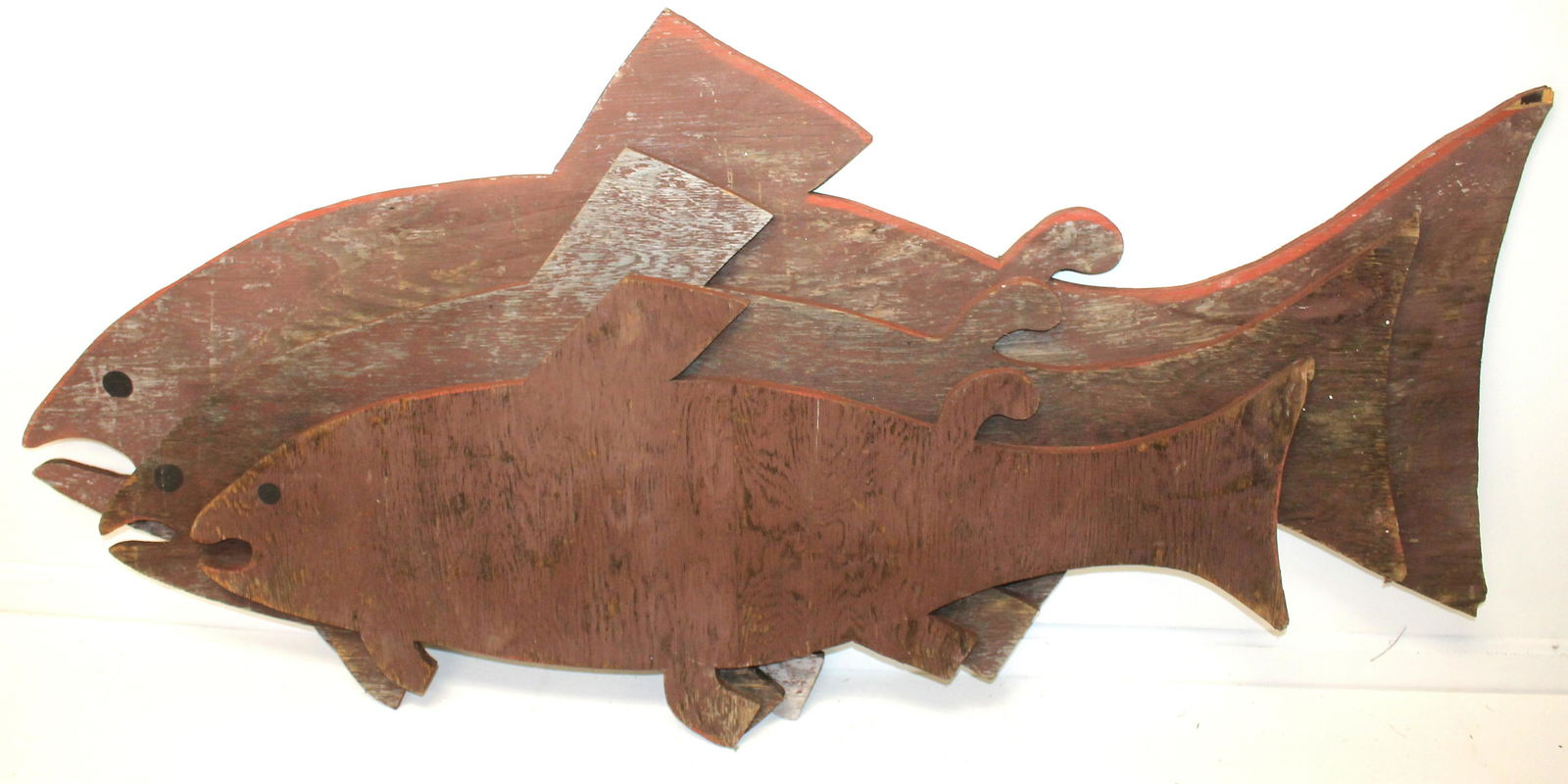 Set of 3 large carved wooden & painted fish in graduated sizes - 48", 57" & 66" tall (1 of 10)