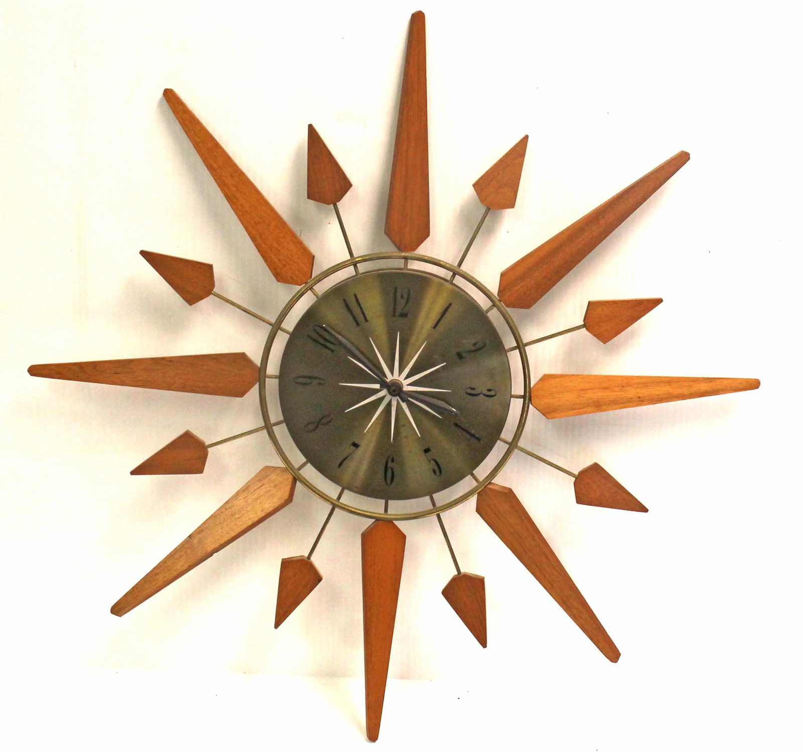 Ca 1960's-70's Sears, Roebuck & Co Model 47382 teak wood sunburst clock (1 of 3)