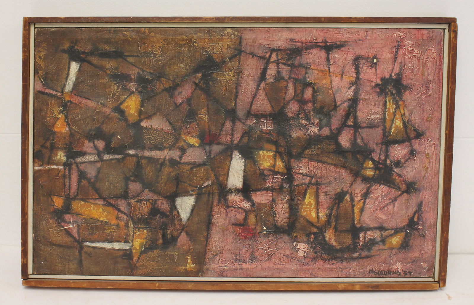 Mid-Century o/c abstract sgnd M. Goldring & dated '54 - overall framed size 13 1/4" x 20 3/4" (1 of 5)