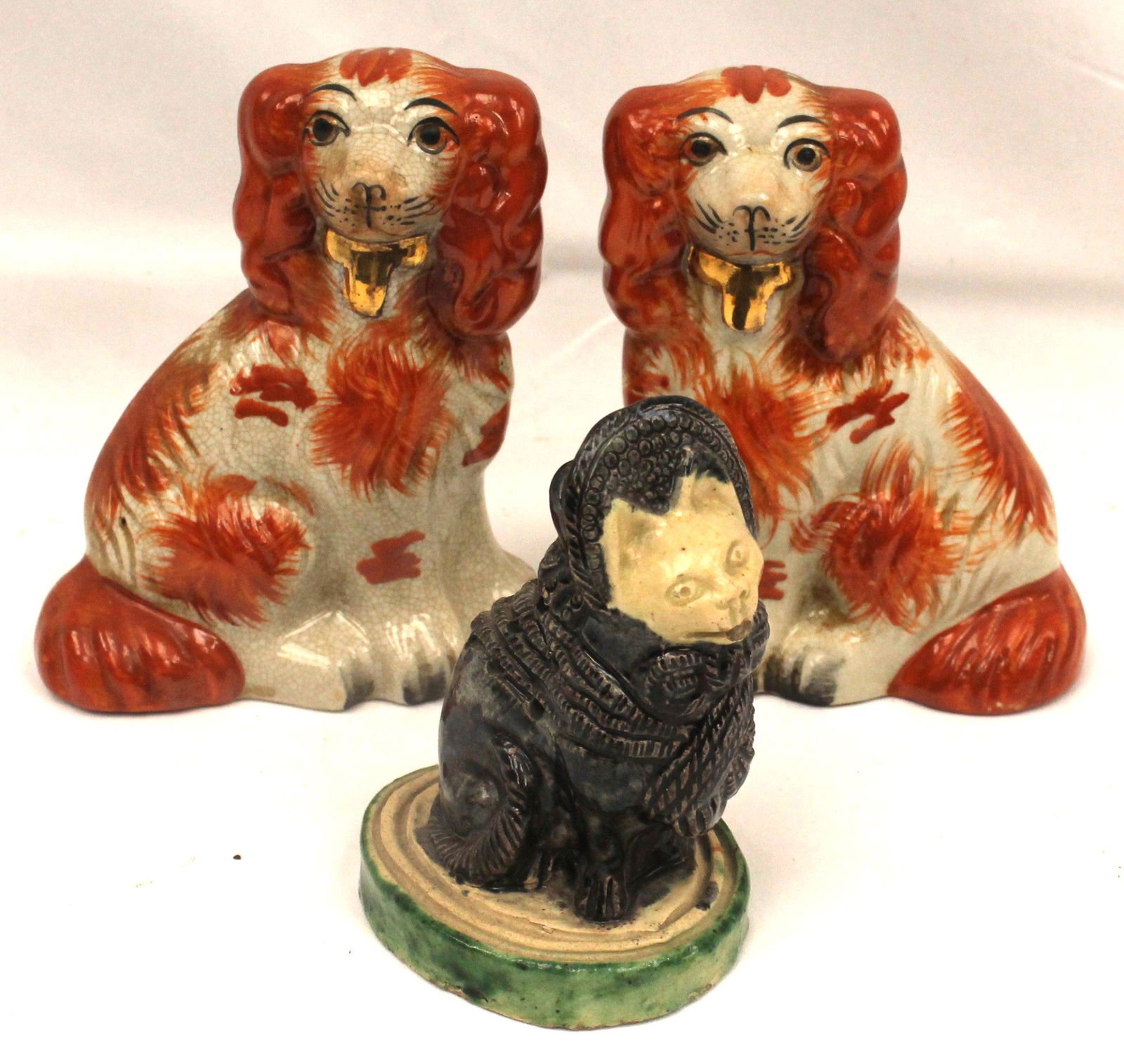 Lot of 3 Staffordshire figurines incl 2 small 5" Spaniels (reproduction) & a 4 1/4" cat (1 of 7)