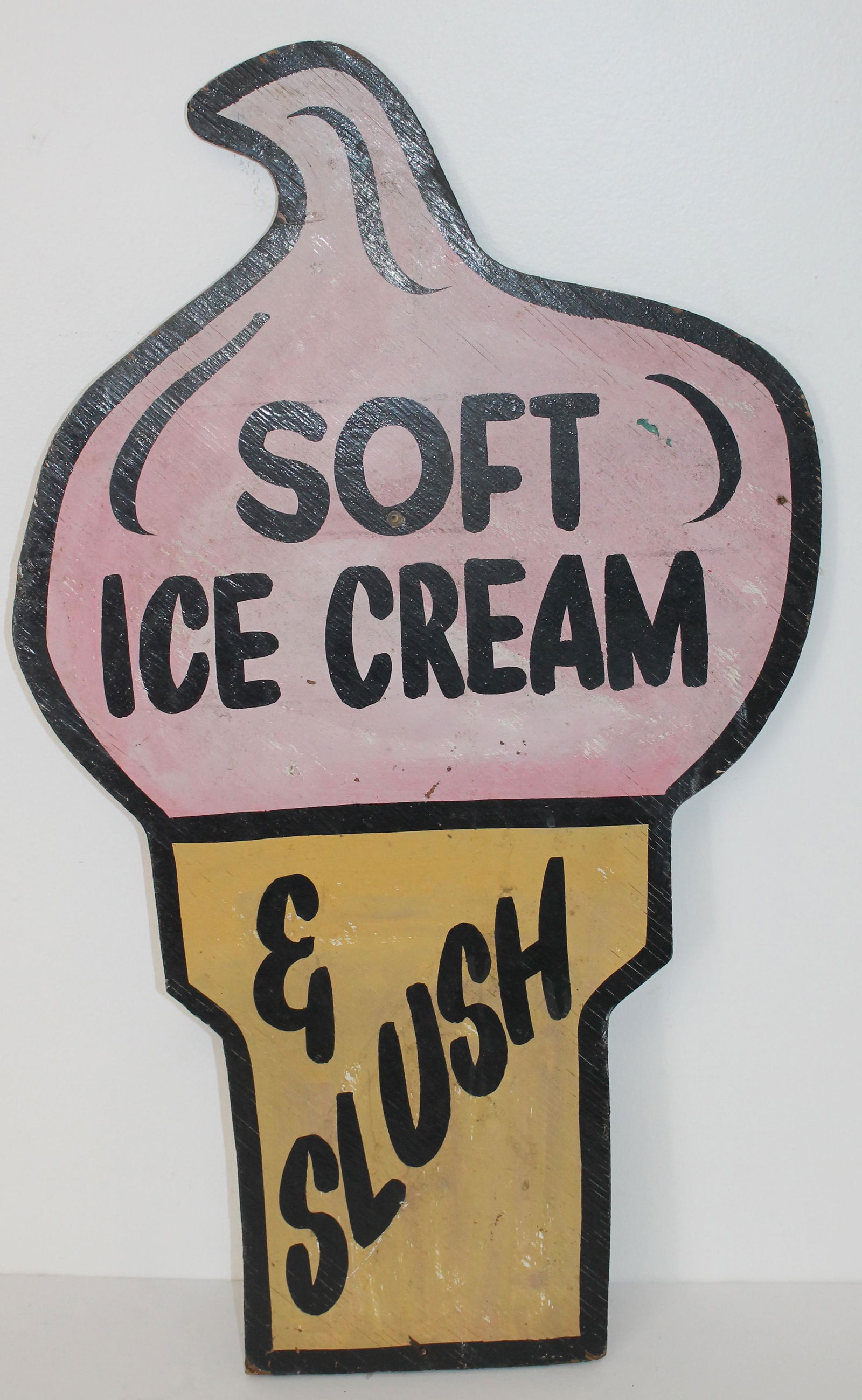 Vintage Ice Cream form double sided plywood painted trade sign "Soft Ice Cream & Slush" - 27 1/2" (1 of 3)