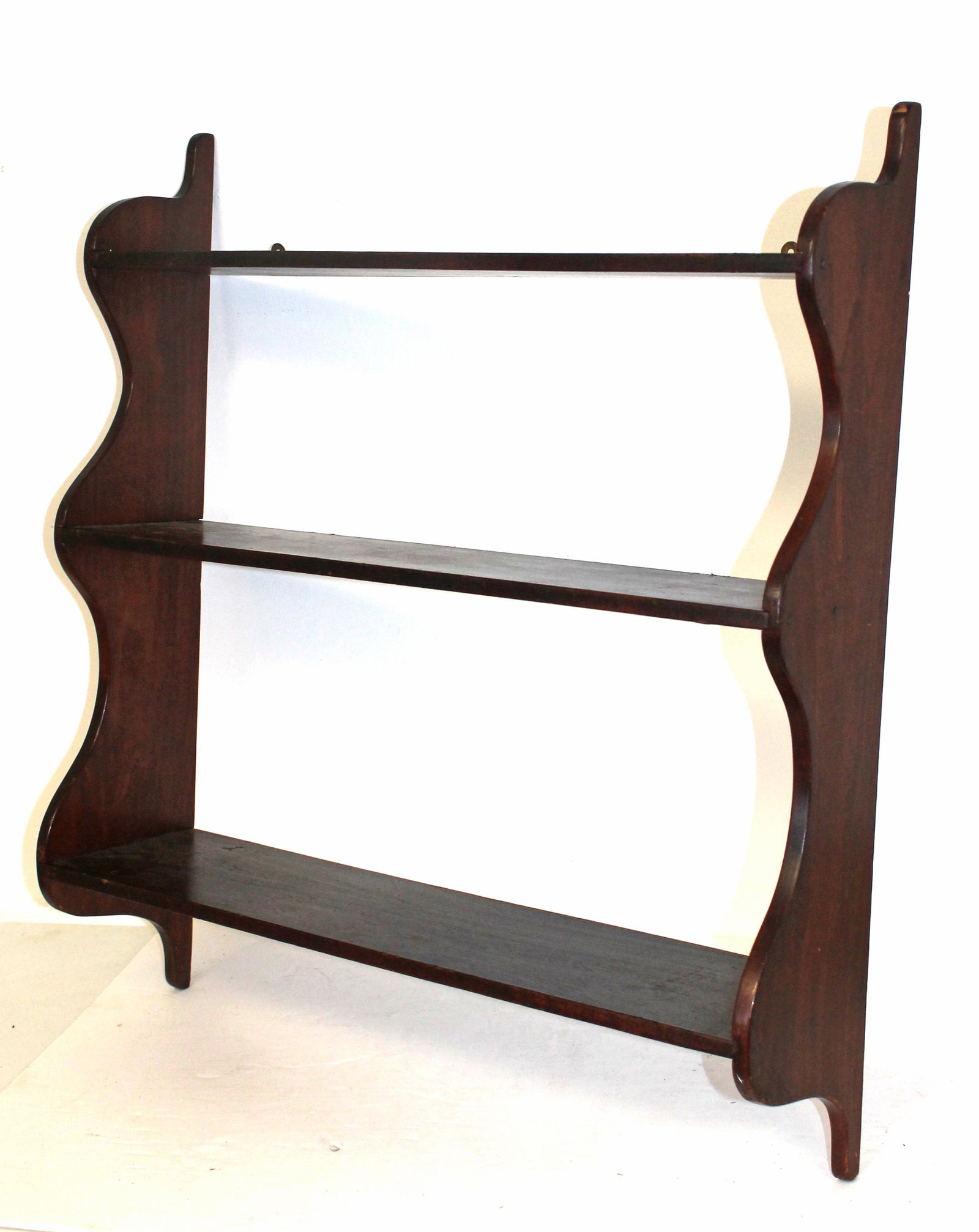 Antique 3 tier wall shelf w shaped sides - 29" tall x 25 1/2" wide x 6 3/4" deep: Antique 3 tier wall shelf w shaped sides - 29" tall x 25 1/2" wide x 6 3/4" deep