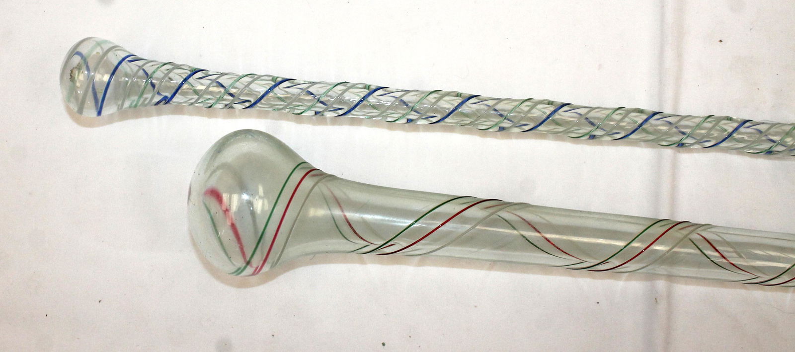 Lot of 2 Aqua Bottle Glass, Glass Blowers Whimsy Cane/ Parade Batons with Laid on Colors (1 of 4)
