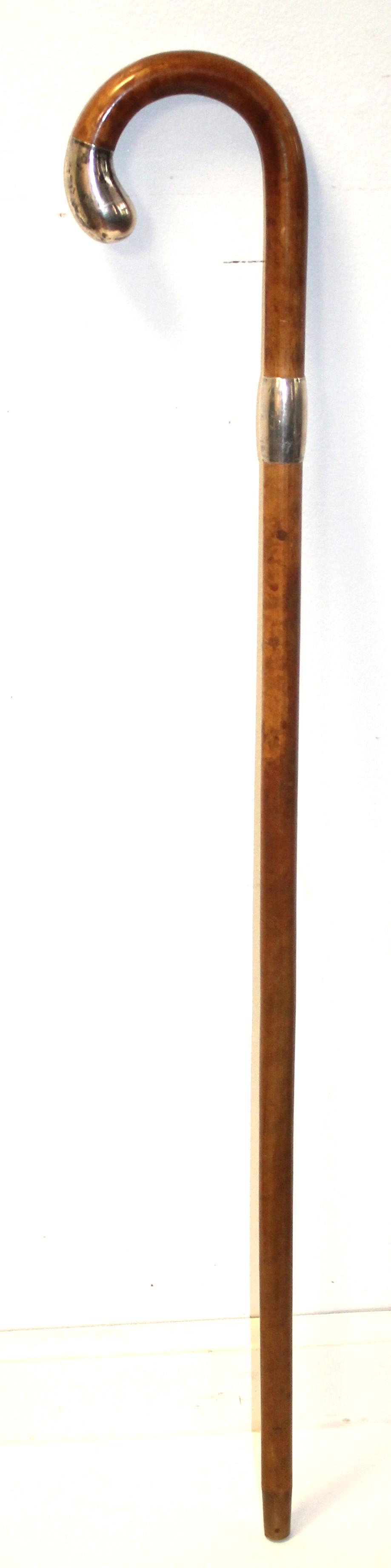 Antique wooden cane w silver mounts - 36" (1 of 3)