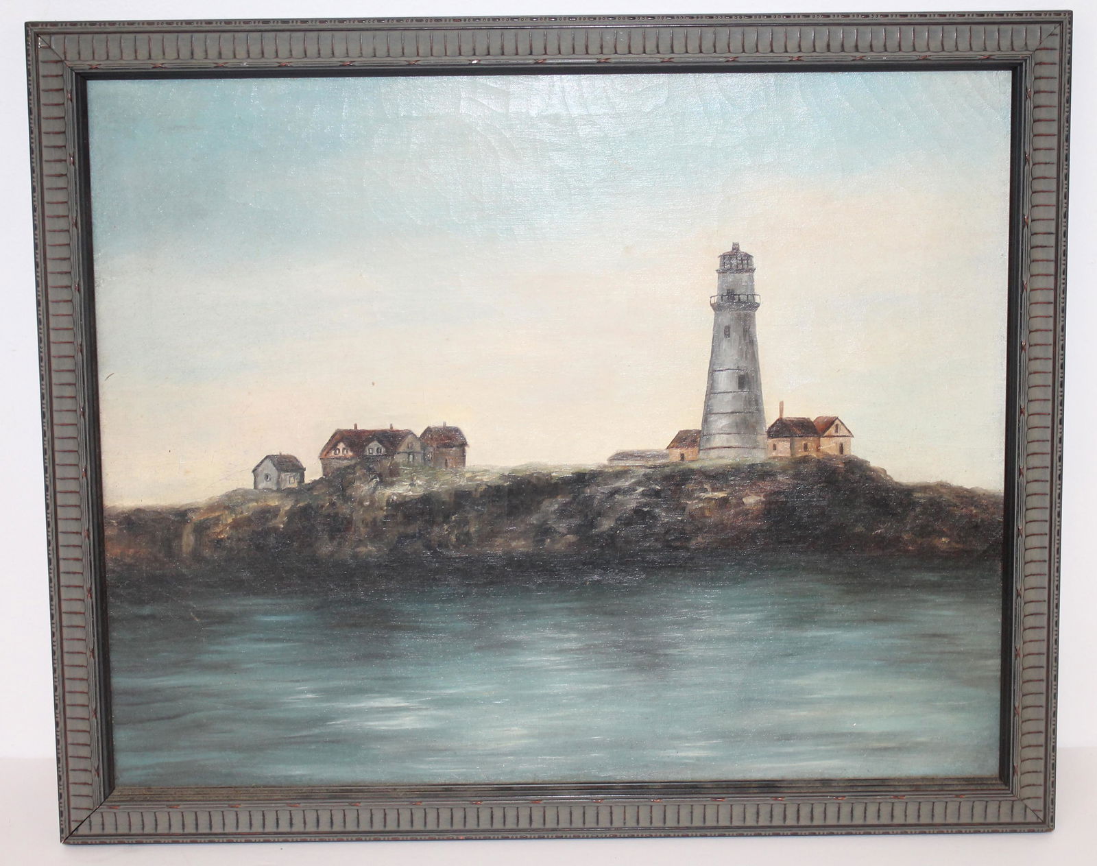 Unsgnd o/c lighthouse scene possibly a Cape Cod (MA) scene- overall framed size 18"x22" (1 of 4)