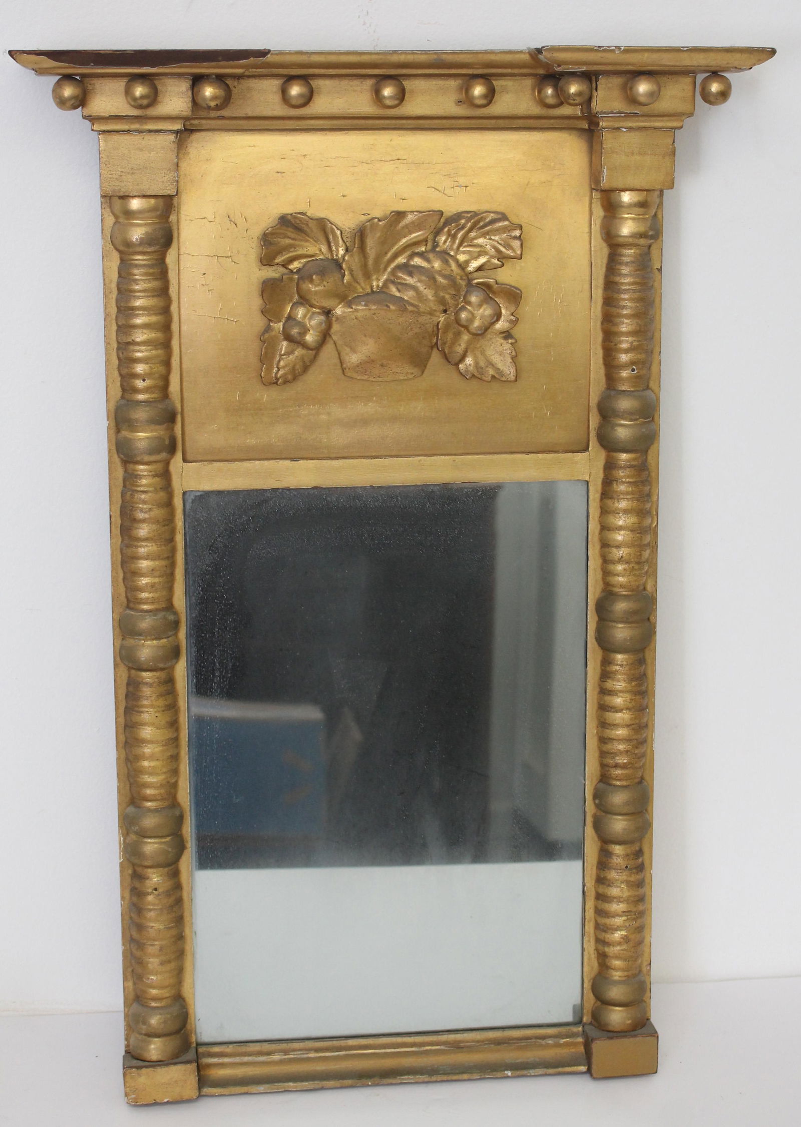 Federal gilt mirror w applied basket of fruit on top panel - 25" tall (1 of 3)