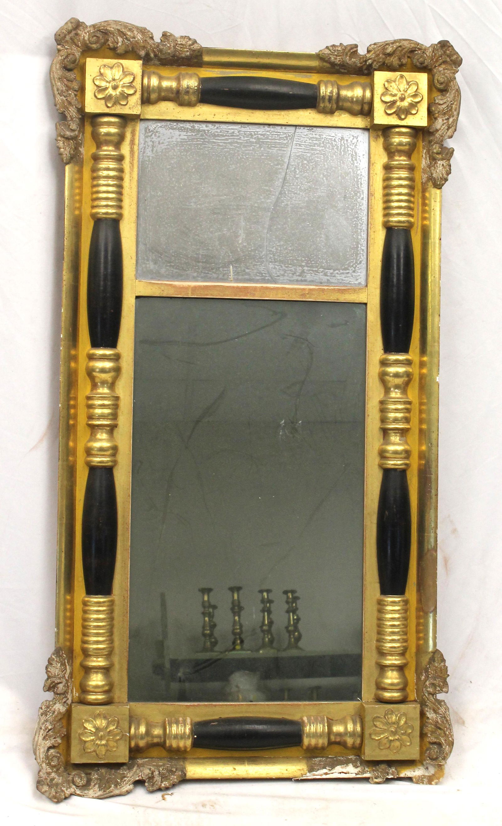 Antique 2 section Federal/Sheraton mirror with black accents on gold - as found - (1 of 6)
