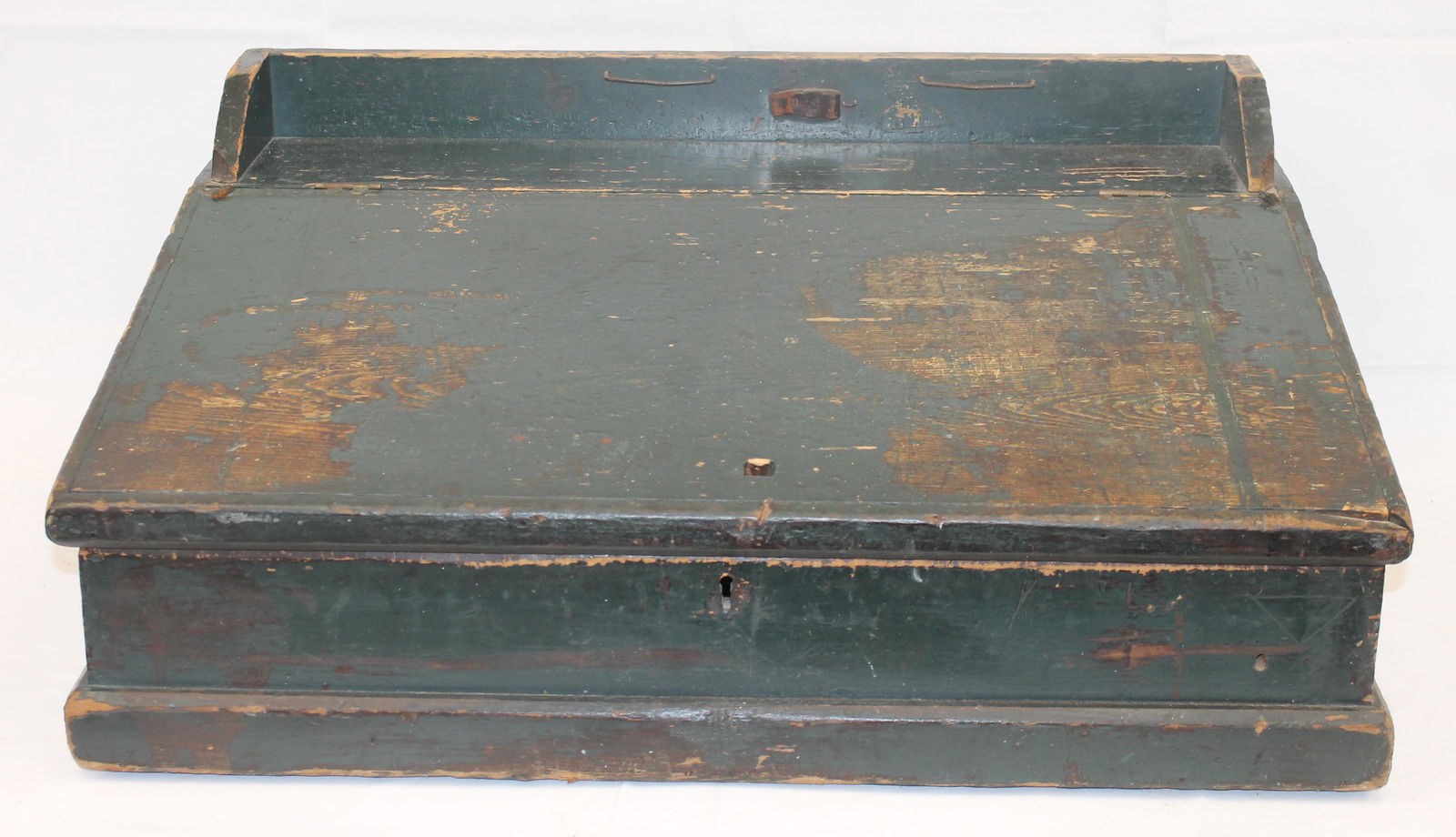 Antique lift top shop keeper's desk in green paint - 12" tall x29 1/2" wide (1 of 4)