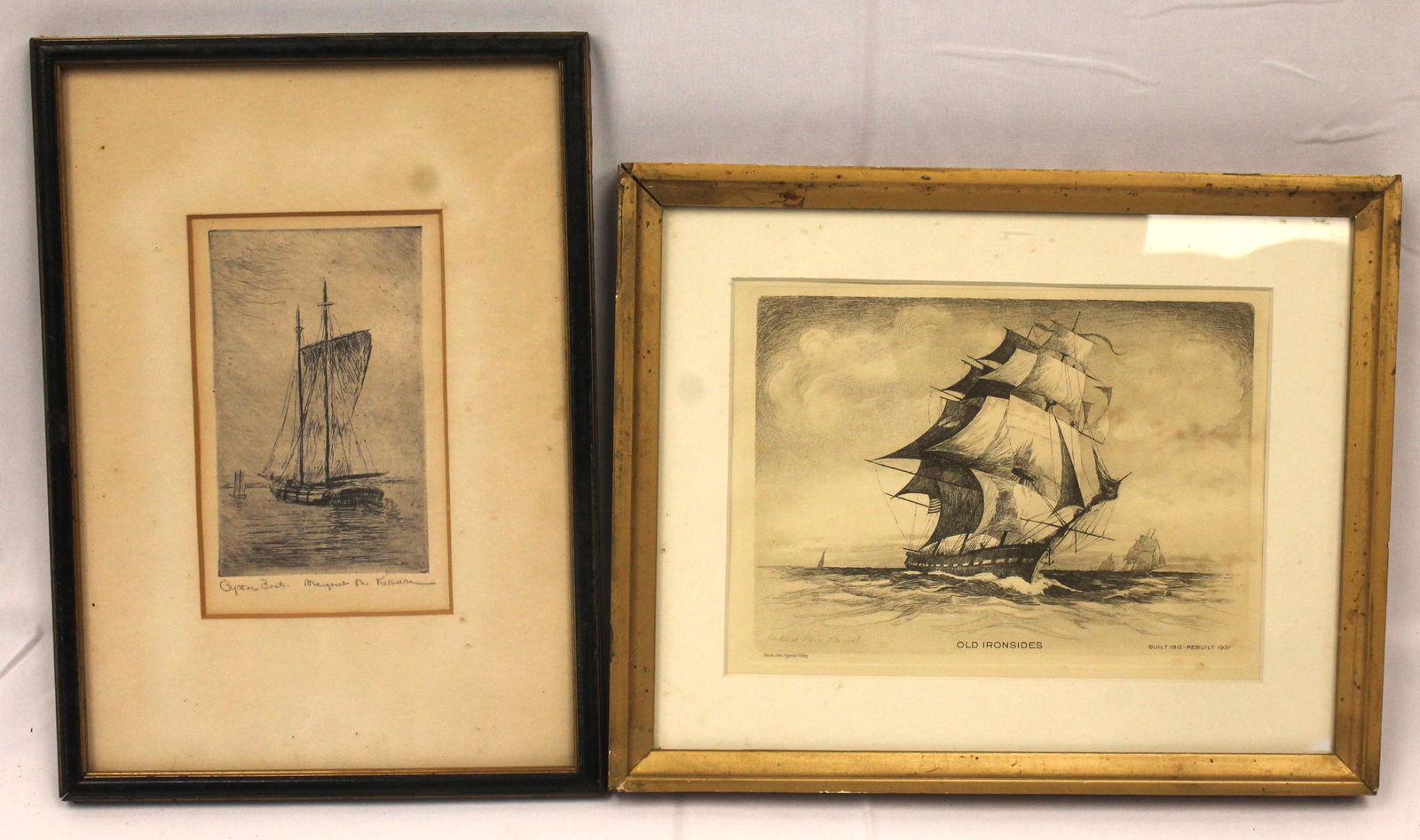 Lot of 2 nautical themed framed etchings - 1 pencil sgnd Margaret Kilburn titled "Oyster Boats" 10 (1 of 6)
