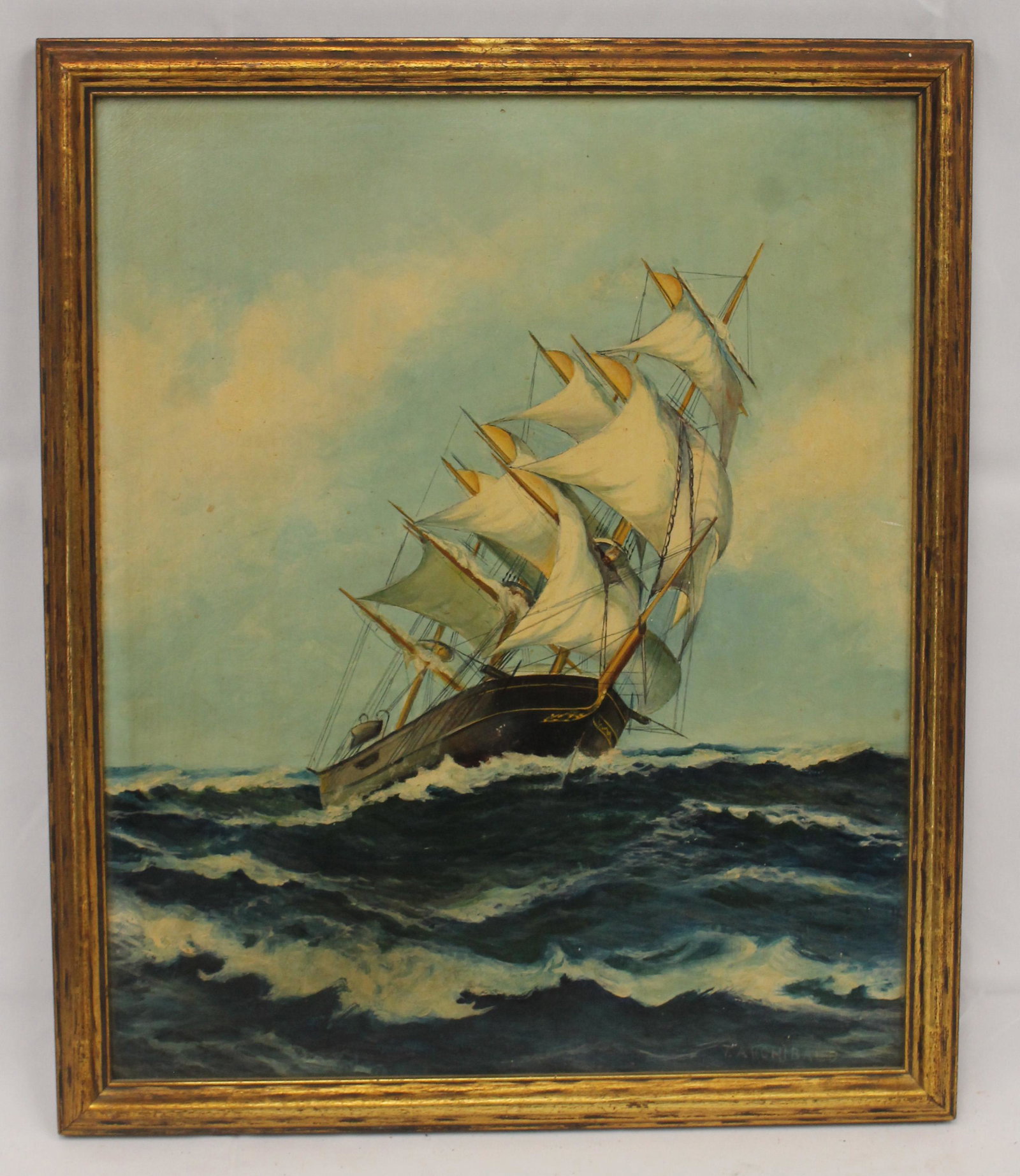 Sgnd T. Archibald o/bd of the clipper ship "Ocean Telegraph" - overall framed size 19 1/2"x16 1/2": Sgnd T. Archibald o/bd of the clipper ship "Ocean Telegraph" - overall framed size 19 1/2"x16 1/2"