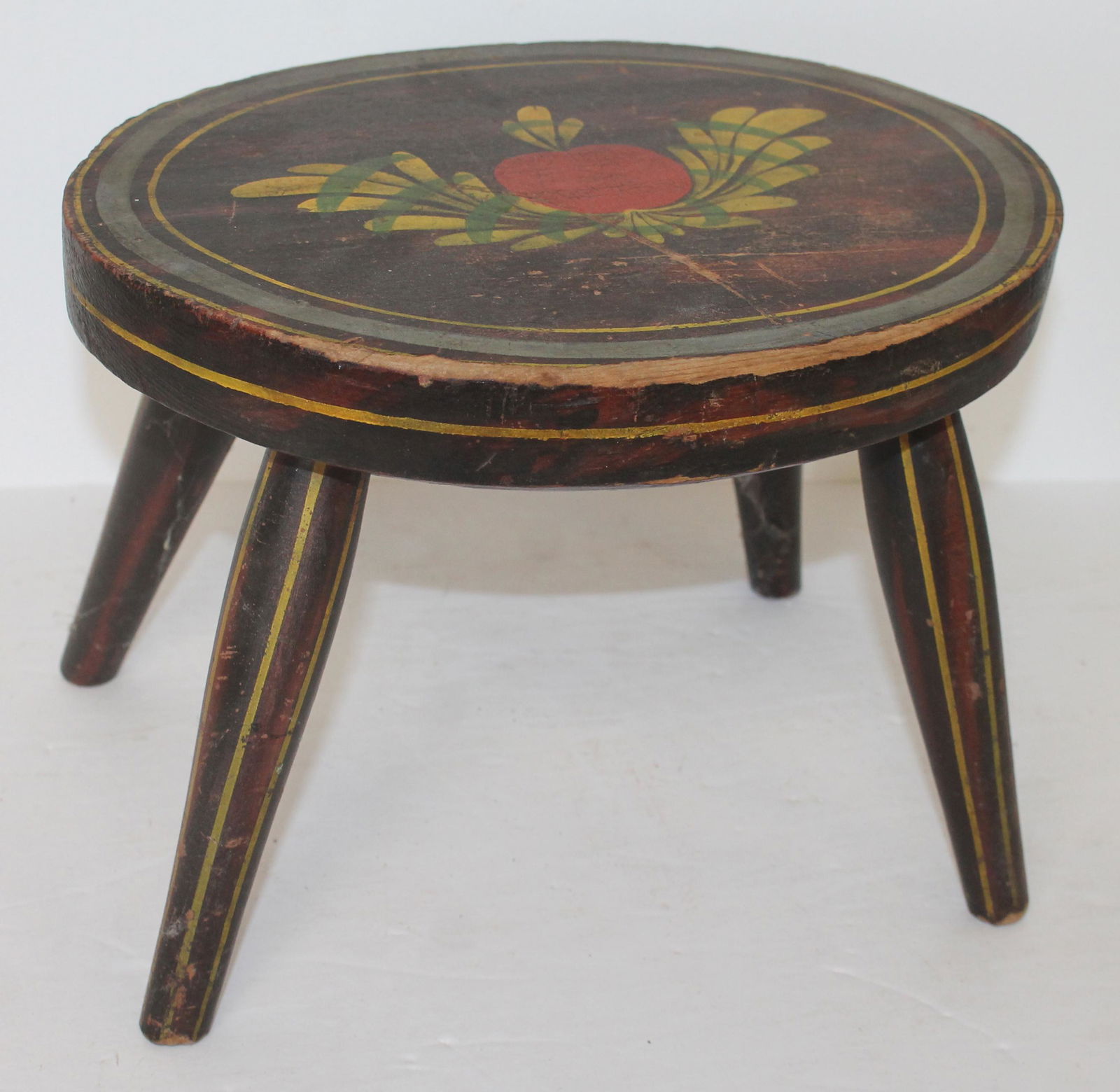 Antique wooden painted oval top cricket stool - 9" tall x 11 3/4"x 9" (1 of 4)
