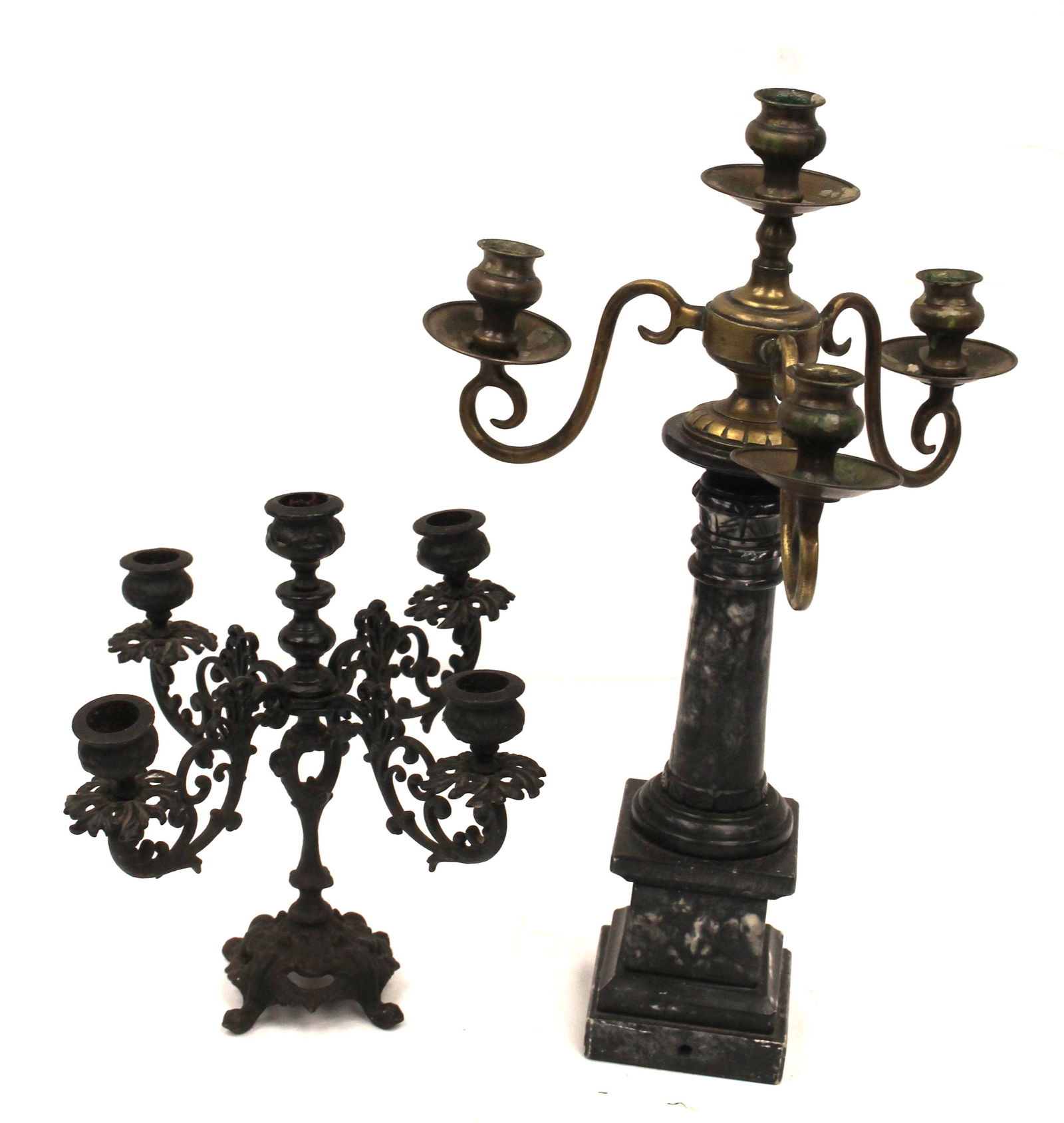 2 candelabra - 1 on marble base - 1 as is - 17" tall & 9" tall (1 of 3)