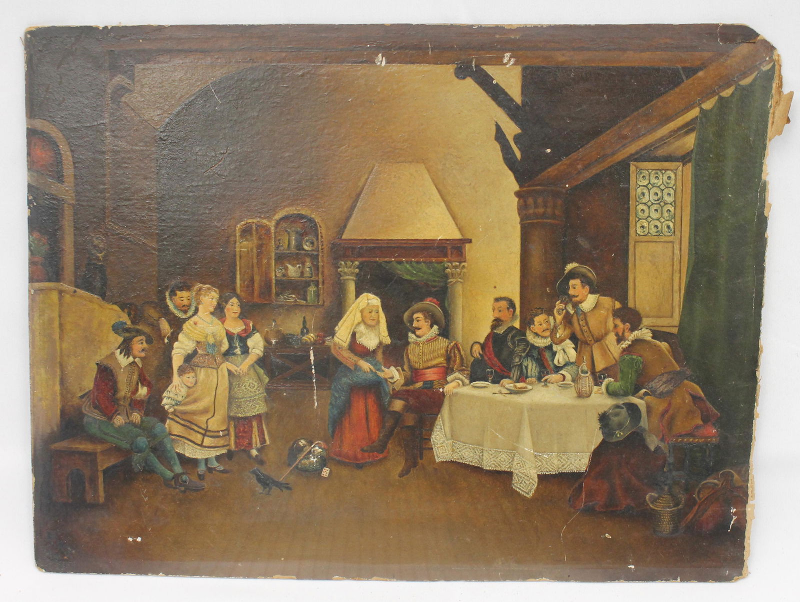 Initialed EWT & dated 1920 o/bd interior scene w men & women standing & seated at a table - 10 (1 of 7)