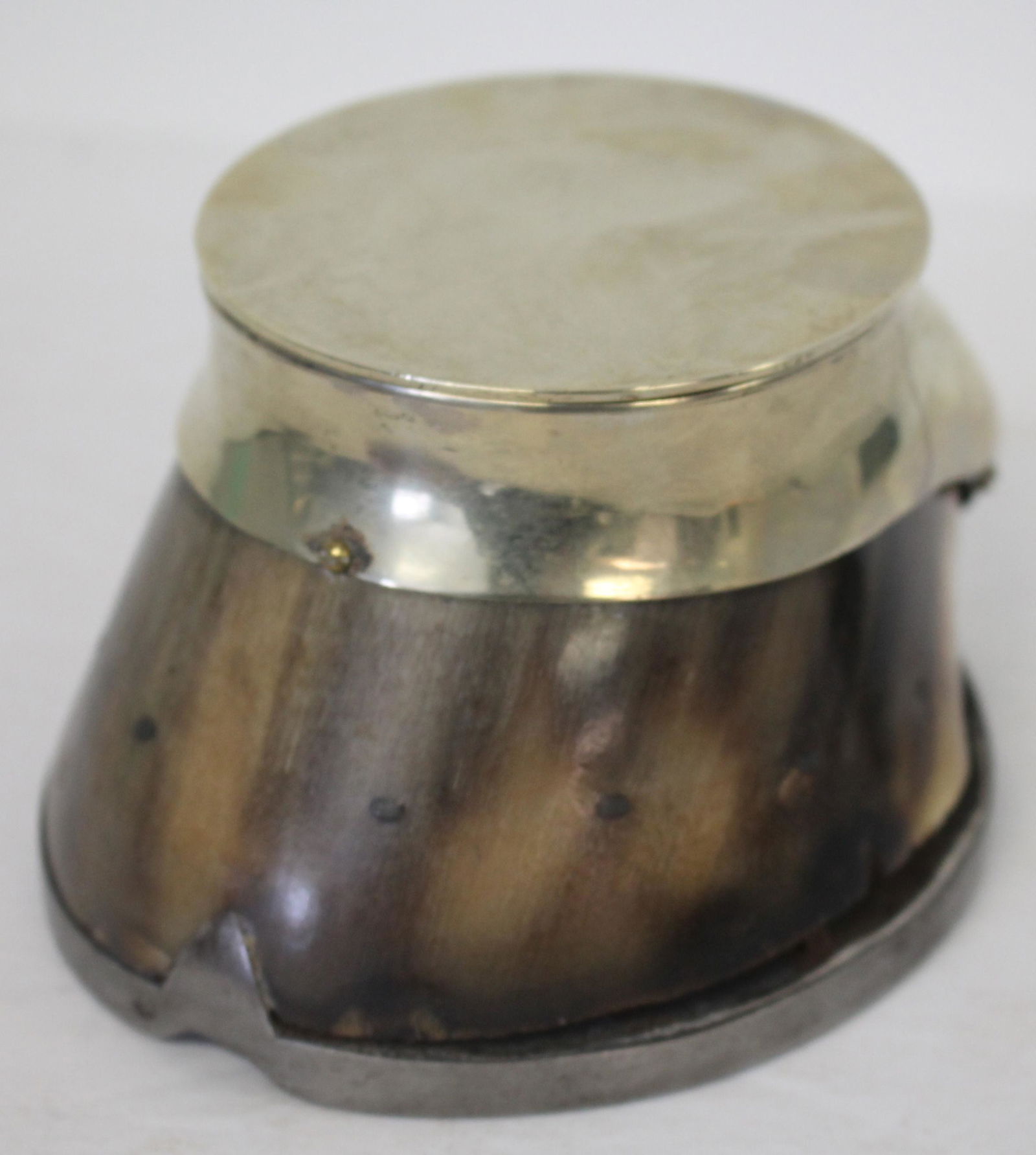 English silver plate mounted horse hoof inkwell - 3" tall x 5 1/2"x4" (1 of 7)