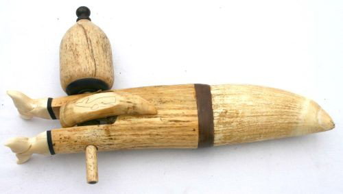 lg 10" long whale bone & whale tooth spinning top (: lg 10" long whale bone & whale tooth spinning top (tails & scrimshawed whale dec are whale's tooth)