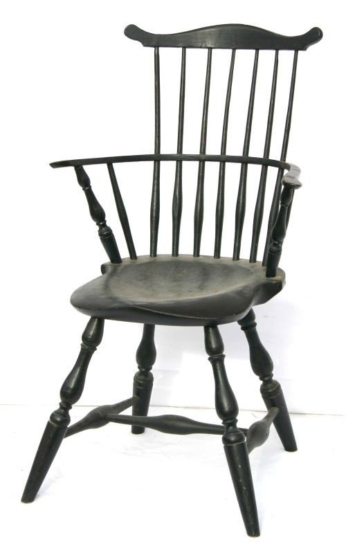 fine form Ca 1790 CT "Statehouse" Windsor armchair : fine form Ca 1790 CT "Statehouse" Windsor armchair w nice bulbous turnings & folky shaped ears in black paint