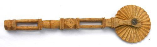 19thC whale bone pie crimper w heart motif - 6" lon: 19thC whale bone pie crimper w heart motif - 6" long