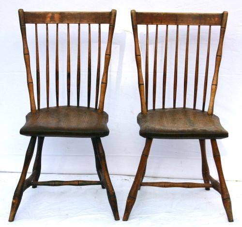 pr of late period Windsor ca 1820 sgnd S. Tracy si: pr of late period Windsor ca 1820 sgnd S. Tracy side chairs w wonderful chestnut seats