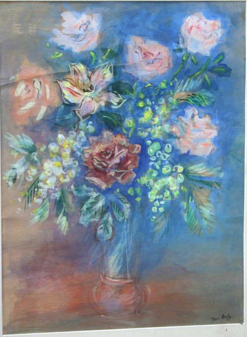 sgnd Jean Dufy (1888-1964) 22 1/2"x17" sight size : sgnd Jean Dufy (1888-1964) 22 1/2"x17" sight size wc/gouache still life vase of flowers