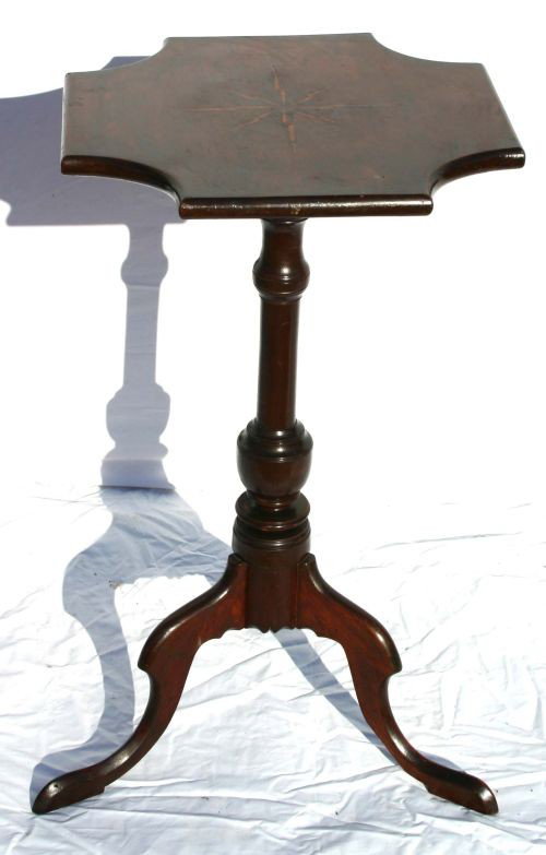 ca 1760 wonderful Norwich, CT cherry candlestand w: ca 1760 wonderful Norwich, CT cherry candlestand w shaped top featuring an inlaid connected star (in an important private collection for many years)