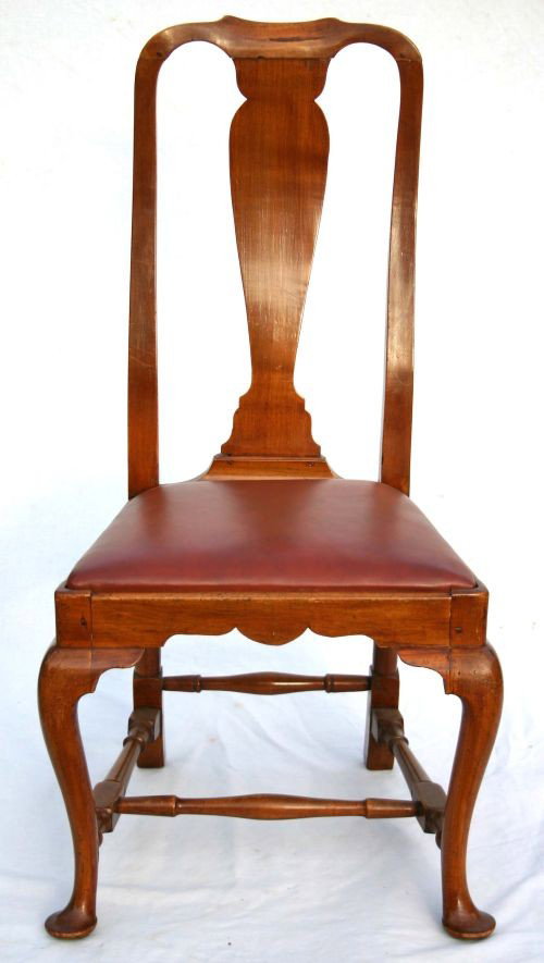 Fabulous form QA ca 1770-1780 CT maple slip seat s: Fabulous form QA ca 1770-1780 CT maple slip seat stretcher based, scalloped skirt side chair w orig seat frame