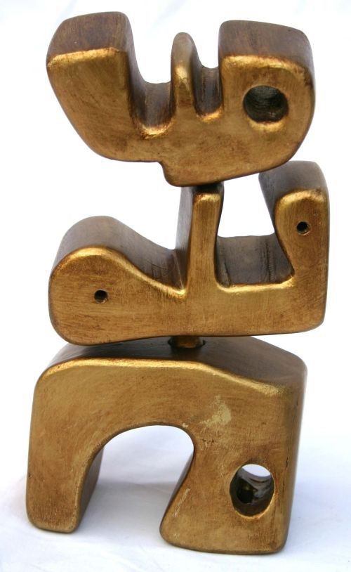 unsgnd Mathias Goeritz (Mexican 1915-1990) modern: unsgnd Mathias Goeritz (Mexican 1915-1990) modern wooden carved sculpture in gold paint - 7" tall - from a prominent collection