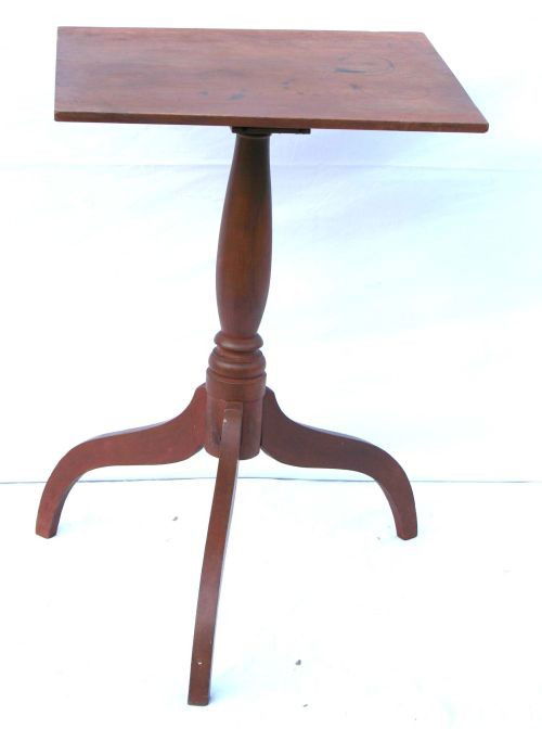 fine form period CT cherry spider leg candlestand: fine form period CT cherry spider leg candlestand in orig old red paint - 27" tall x 18 1/2" wide x 17 1/2" deep