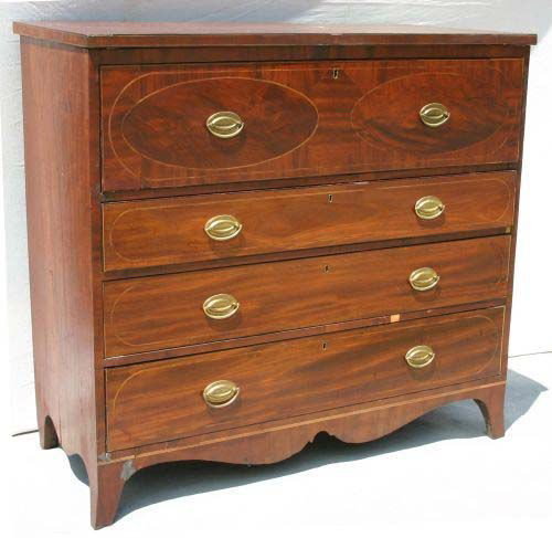 period Hepplewhite ca 1805 NYC mahogany 4 drawer b: period Hepplewhite ca 1805 NYC mahogany 4 drawer butler's chest w triple line inlay & secret locking mechanism - 4'7" long x 4'4" tall x 34" deep