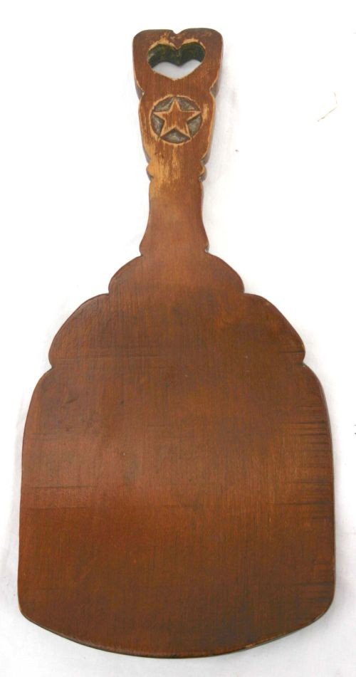 19thC maple butter worker w shaped sides & carved : 19thC maple butter worker w shaped sides & carved heart & star motif -8 1/2" tall