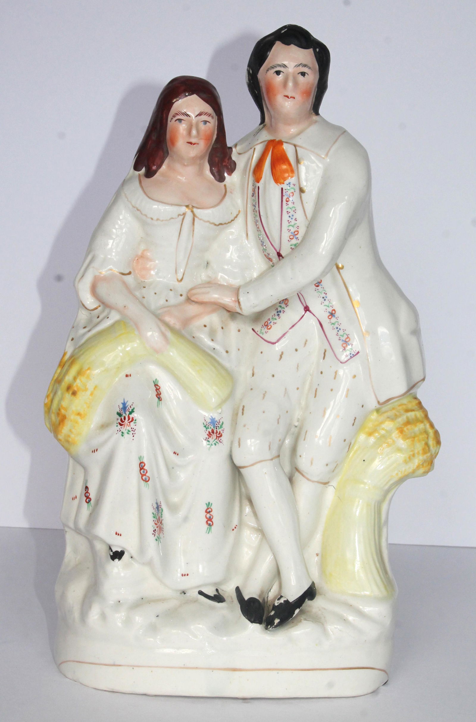 Antique Staffordshire figure of a man & woman w sheaths of wheat from  - "Autumn" from the Four (1 of 5)